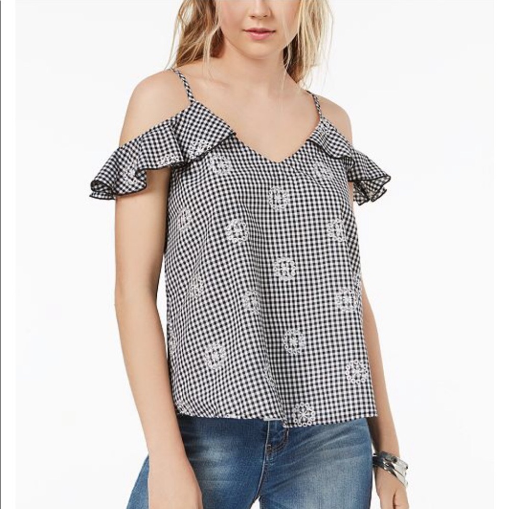 Gingham Cold Shoulder Top